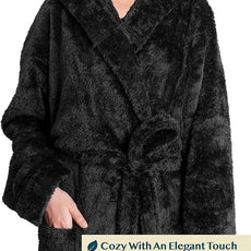 PAVILIA Women Hooded Plush Soft Robe | Fluffy Warm Fleece Sherpa Shaggy Bathrobe