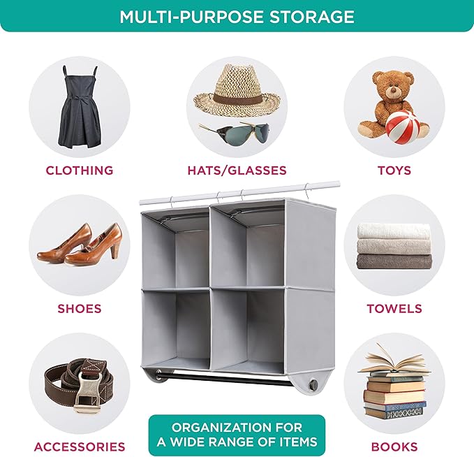 HOLDN’ STORAGE - 4 Shelf Hanging Closet Organizer with Metal Rod - Bamboo Inserted, Holds up to 24 pounds - 24” W x 12” D x 29.5”H - Perfect for College Dorms & RV Hanging Organizer