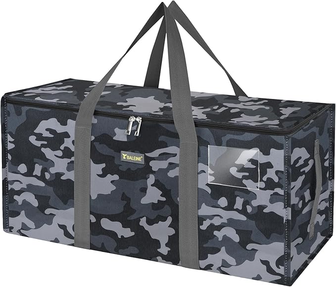 BALEINE Extra Large Storage Tote with Zippers & Carrying Handles, Heavy-Duty Oxford Fabric Moving Bags for Laundry, Space Saving, Storage, Grey Camouflage