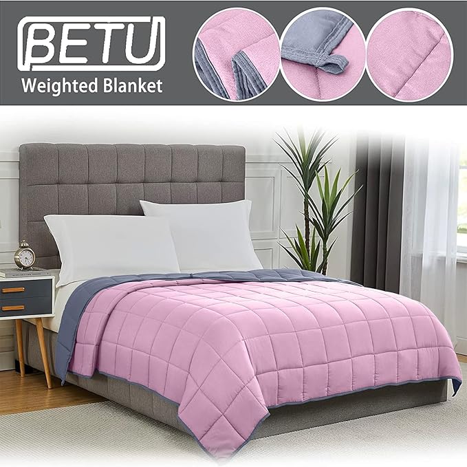 Weighted Blanket for Adults 20lbs, 48"x72", Twin Full Size Cooling Heavy Throw Blanket for 130-220lbs, Microfiber Soft Thick Big Blankets Weighted Comforter Gift for Sleeping, Pink Grey