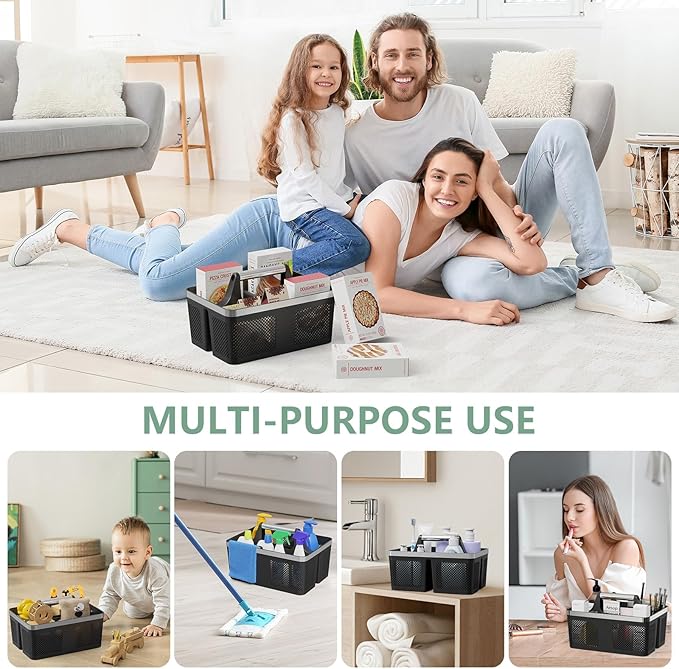 Black Shower Caddy Portable: Plastic Bathroom Caddy Organizer with Handle and Holes, Cleaning Caddy, Hard Shower Basket Storage Tote for Toiletry, College Dorm Room Essentials for Men