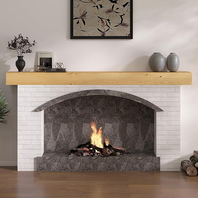 Dreamland 72 X 8 X 5 Fireplace Mantel - Solid Rustic Wood Wall Mounted Floating Shelf - Handcrafted Wood Fireplace Mantels - Floating Fireplace Mantel - Natural