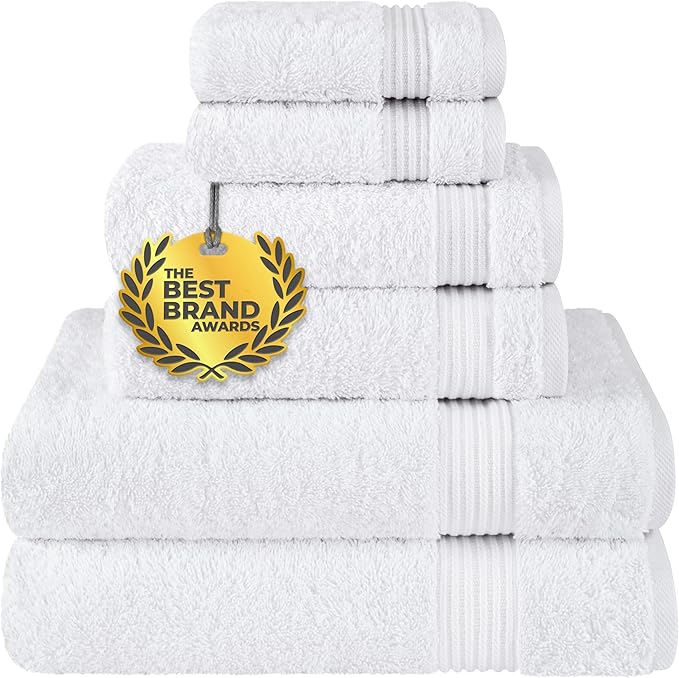 Cotton Paradise 6 Piece Towel Set, 100% Cotton Soft Absorbent Turkish Towels for Bathroom, 2 Bath Towels 2 Hand Towels 2 Washcloths, White Towel Set
