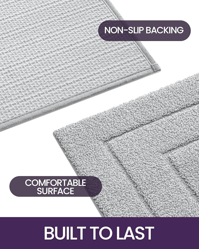 DEXI Bathroom Rug 32x20, Non Slip Washable Bath Mat for Shower Floor, Absorbent Soft Bathmat with Rubber Backing, Quick Dry Microfiber Carpet, Light Grey