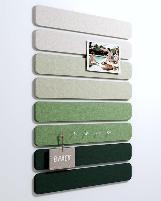 Cork Board Alternative Felt Strip Board 8-Pack 13"x2", Office Pin Board with 50 Push Pins, Adhesive Install for Bedroom Door & Home Office(Sagewood)