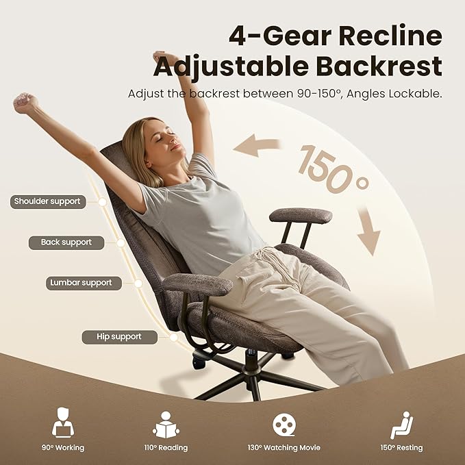 Home Office Desk Chair, Mid-Century Modern Office Chair with Adjustable Lumbar Support, Adjustable Height Executive Task Chair with 360 Rolling Swivel for Meeting Study Room(High Back, Grey)