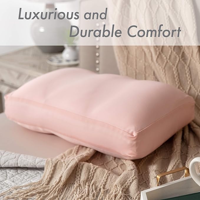 PILLOWY Premium Microbead Bed Pillow, X-Large Extra Fluffy But Supportive - Ultra Comfortable Sleep with Silk Like Anti Aging Cover 85% Spandex/ 15% Nylon Breathable, Cooling Cream Peach