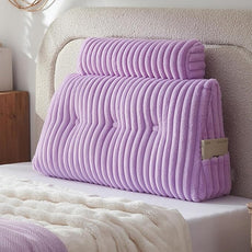 Headboard Pillow + A Long Neck Roll Pillow Body Pillow，Faux Fur Headboard Wedge Pillow with Removable Cover (Purple, Twin：39x8x20 inches)