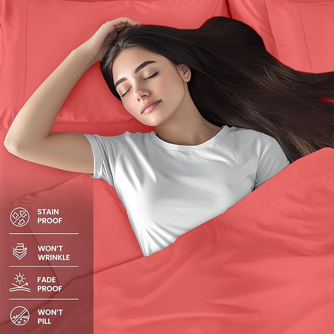 Utopia Bedding Queen Sheet Set – 4 Piece Bed Sheets for Queen Size Bed, Soft and Breathable Microfiber, Includes 1 Fitted Sheet, 1 Flat Sheet and 2 Pillowcases (Coral)