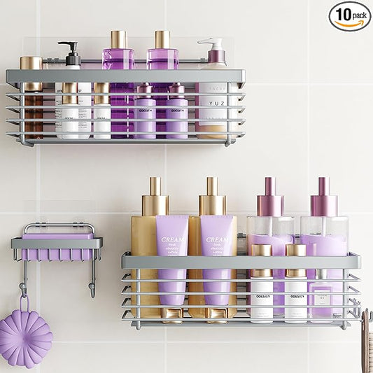 ODesign Shower Caddy 3 Pack SUS304 Stainless Steel-No Drilling-Shower Bathroom Shelves Rack,Rustproof Wall Mounted,Adhesive Shower Shelf Basket Organizer-Grey