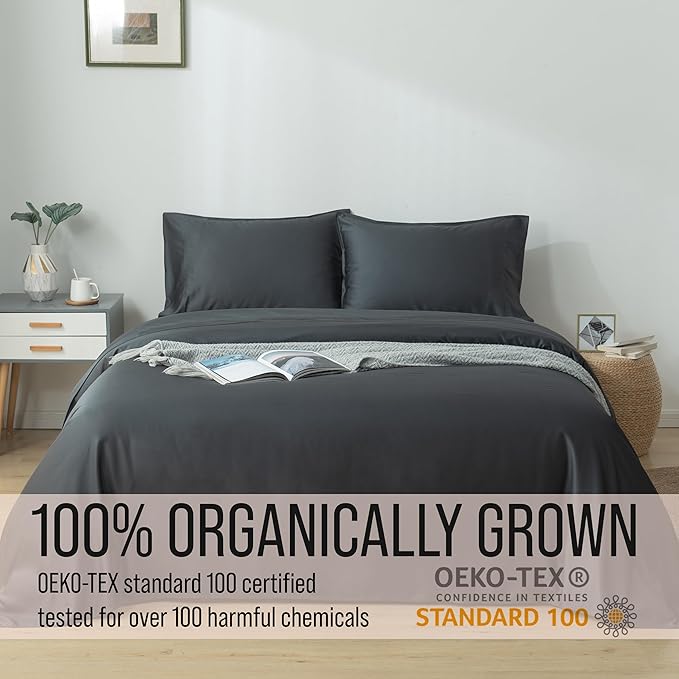 Bella Coterie Luxury Bamboo Viscose Cal King Size Sheet Set | 100% Organically Grown | Ultra Soft | Cooling for Hot Sleepers | 18" Deep Pocket [Charcoal Grey] BC