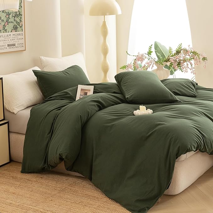 ECOCOTT 3 Pieces Duvet Cover Set Oversized Queen Size 100% Washed Cotton 1 Duvet Cover with Zipper and 2 Pillowcases, Ultra Soft and Breathable Cozy Simple Style Bedding (98''x98'')