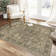 4x5 Washable Brown Area Rug Vintage Entryway Office Carpet Non-Slip Soft Low Pile Distressed Indoor Throw Rug for Living Room Bathroom Dining Room