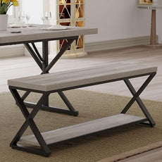 IBF Industrial Wood Entryway Bench, Indoor Farmhouse Hallway Accent Entry Bench for Seating Sitting with Storage, Metal Shoe Rack Grey Bench Organizer in Foyer Bedroom, Light Grey Oak, 47 Inch Long