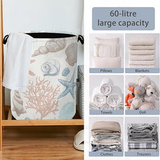 Starfish Laundry Hamper,Shell Coral Dirty Clothes Laundry Basket with Handles Waterproof Oxford Cloth Storage Basket for College Dorms Bathroom Bedroom 16