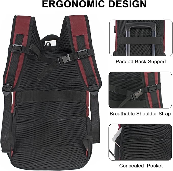 WOLT Laptop Backpack with USB Charging Port Fits Up to 17 Inch Laptop, College Backpack for Men Women, Computer Business Bookbag, Red