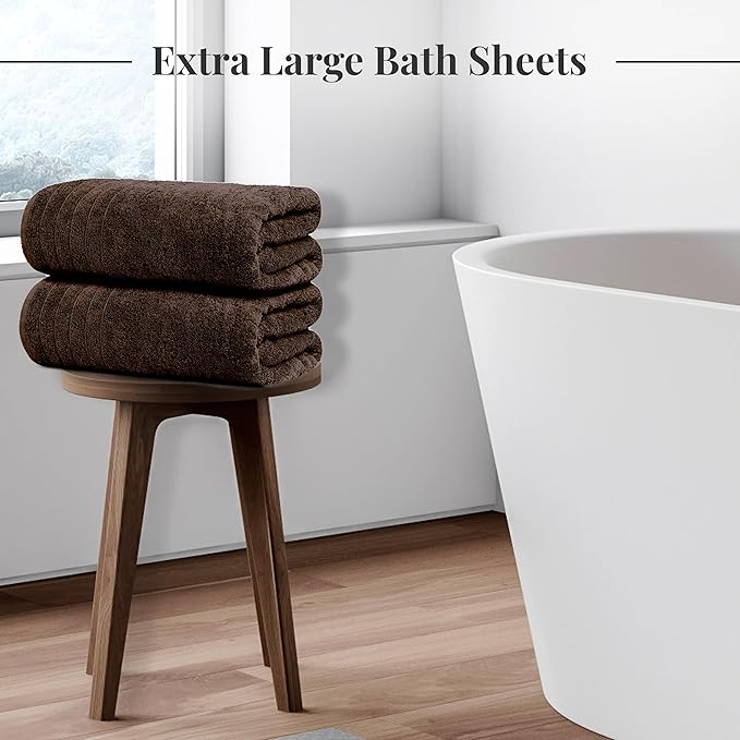 Tens Towels Pack of 2 Extra Large Bath Sheets 35 x 70 Inches, 100% Cotton, Larger & Lighter Weight, Quicker to Dry, Super Soft & Absorbent, Oversized Bath Towels, Brown