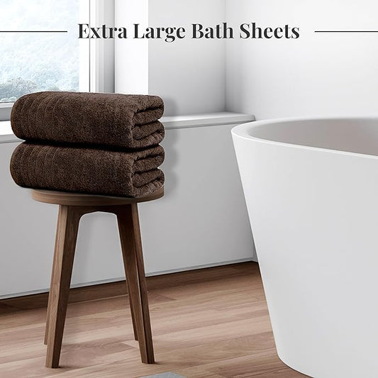 Tens Towels Pack of 2 Extra Large Bath Sheets 35 x 70 Inches, 100% Cotton, Larger & Lighter Weight, Quicker to Dry, Super Soft & Absorbent, Oversized Bath Towels, Brown