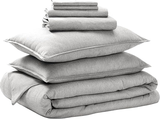 Bare Home Bed-in-A-Bag 7 Piece Comforter & Sheet Set - Full - Goose Down Alternative - Ultra-Soft 1800 Premium Bedding Set - Cationic (Full, Heathered Pewter)