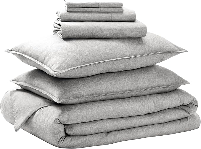 Bare Home Bed-in-A-Bag 7 Piece Comforter & Sheet Set - Queen - Goose Down Alternative - Ultra-Soft 1800 Premium Bedding Set - Cationic (Queen, Heathered Pewter)