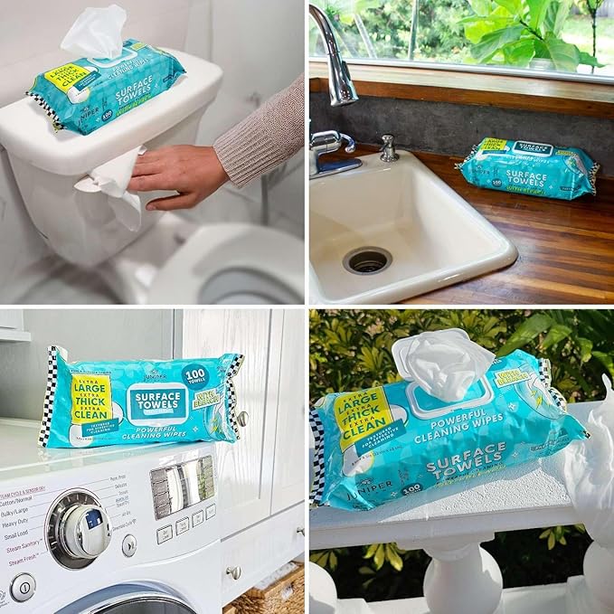 6 Packs Surface Wipes with Bleach, Thick & Large Dispose, All-Purpose Cleaner for Bathroom, Kitchen, Office, 600 Count Soft Flow, Biodegradable, Fresh Scent