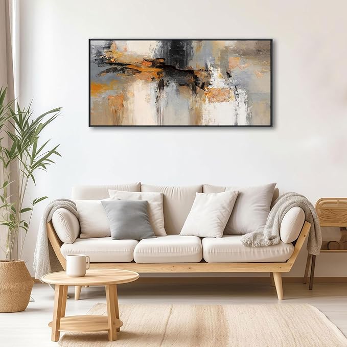 Abstract Wall Art - Large Canvas Wall Art for Living Room, Bedroom, Office - Framed Modern Wall Decor in Gray and Yellow - Artwork Paintings & Pictures