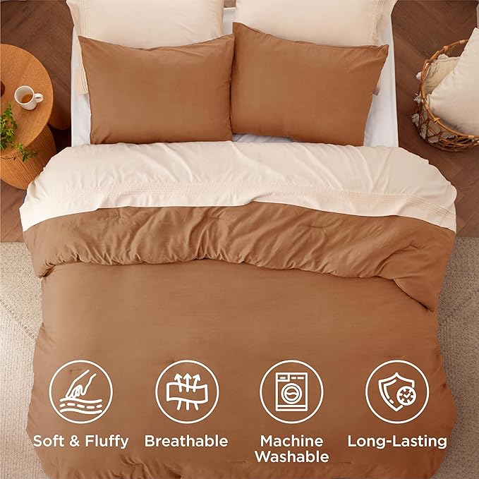 Bedsure Queen Size Comforter Set, Pumpkin Soft Prewashed Bedding for All Seasons, 3 Pieces GentleSoft™ Warm Down Alternative Bed Set, 1 Lightweight Comforter (90"x90") and 2 Pillowcases (20"x26")
