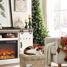 Storage Ottoman Foot Rest Stool, Small Velvet Storage Ottomans Bench, Folding Footstool with Side Pockets, Foot Rest Under Desk for Living Room Bedroom, 17x13x13 in, Leopard Print 2 Pack