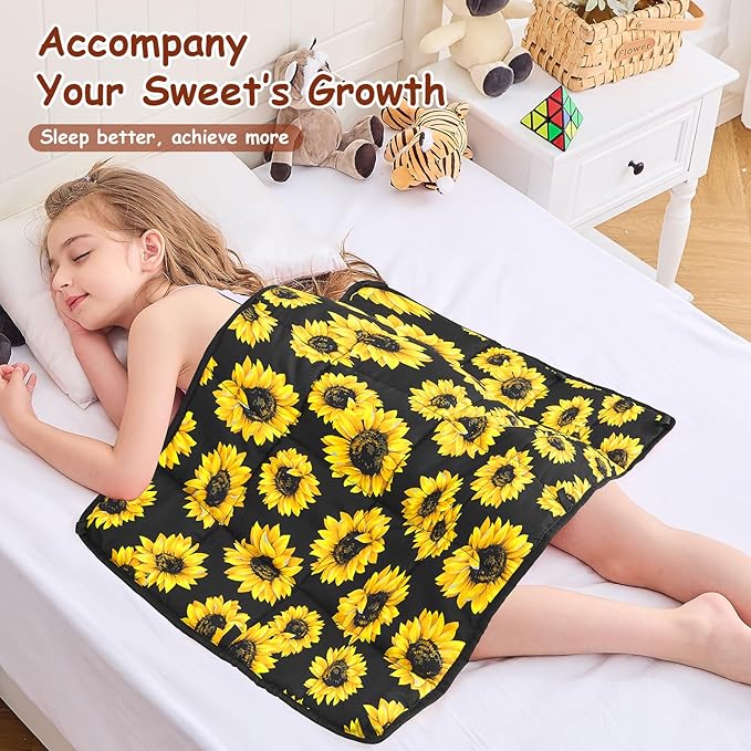yescool Weighted Lap Blanket 2 Pounds Cooling Weighted Lap Pad, Sunflower Small Weighted Blanket, Weighted Throw Blanket Gift for Travel Indoor Outdoor, 20"x30"