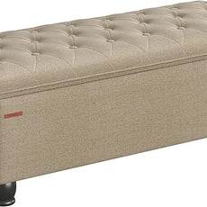 SONGMICS Storage Ottoman, Storage Bench, Tufted Entryway Bedroom Bench, 17.7 x 46.5 x 17.7 Inches, Hinges Easy Lid Operation, Wooden Legs, Linen-Look Cover, Loads 330 lb, Camel Brown ULOM070K01
