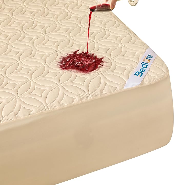 BEDLORE Waterproof Mattress Protector, King Size Noiseless Mattress Pad with Deep Pocket 6"-18" Depth, Soft Breathable Bed Mattress Cover Washable for Home, Bedroom, Hotel (Beige)