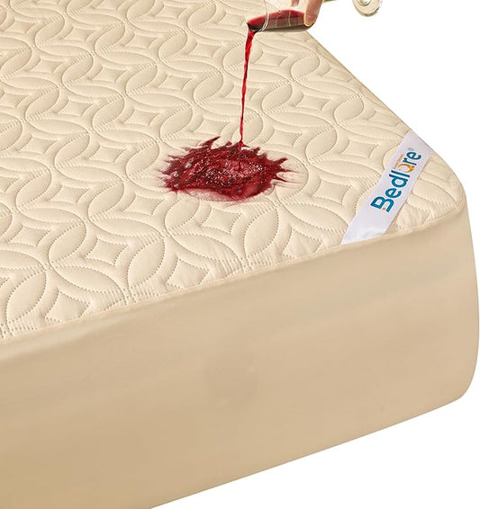 BEDLORE Waterproof Mattress Protector, Queen Size Noiseless Mattress Pad with Deep Pocket 6"-18" Depth, Soft Breathable Bed Mattress Cover Washable for Home, Bedroom, Hotel (Beige)