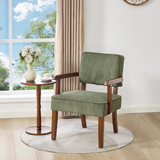 Corduroy Accent Chair Set of 2 with Table, Mid Century Modern Armchairs with Solid Wood Frame, Oversized Reading Leisure Chair for Living Room, Bedroom (Corduroy Green, Set of 2 with Table)