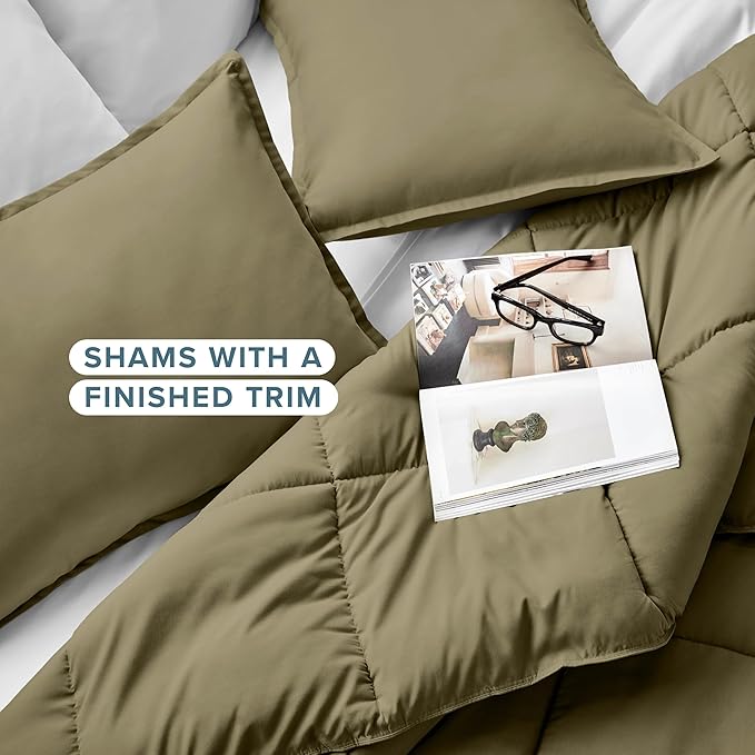 Bare Home Comforter Set - Full Size - Ultra-Soft - Goose Down Alternative - Premium 1800 Series - All Season Warmth (Full, Olive)