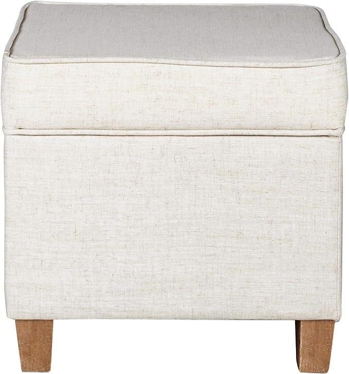 Homepop Home Decor | K7342-F2067 | Classic Square Storage Ottoman with Lift Off Lid | Ottoman with Storage for Living Room & Bedroom, Cream Woven