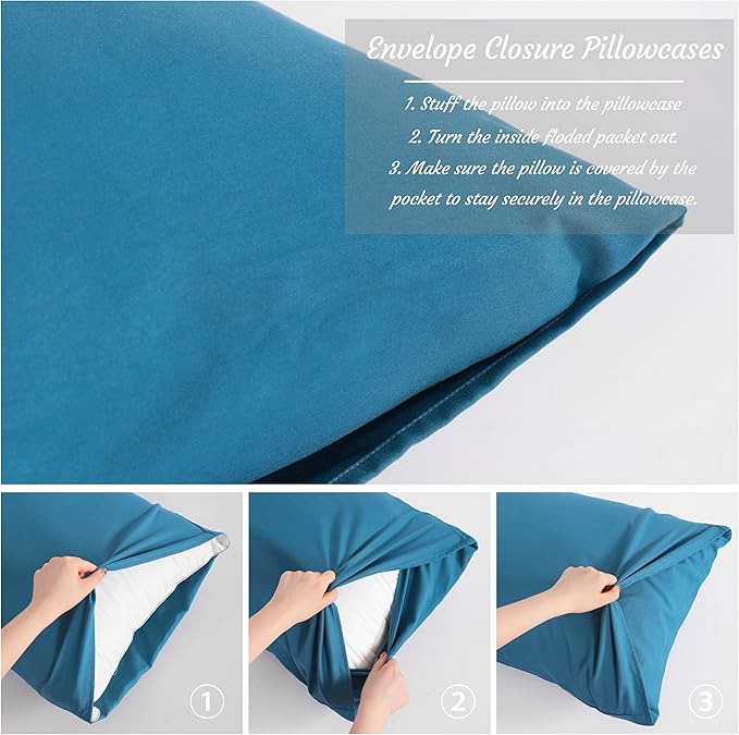NTBAY Queen Pillow Cases Set of 2, 2 Pack Brushed Microfiber 20x30 Pillow Cases, Soft, Wrinkle, Fade, Stain Resistant Teal Blue Pillow Cases with Envelope Closure, 20x30 Inches, Teal Blue