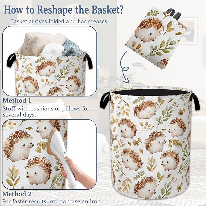 Cute Hedgehog Laundry Basket,Oxford Cloth Laundry Hamper With Handle Foldable Portable Clothes Storage Basket for Laundry Room/Bedroom/Bathroom 20.8"x16"