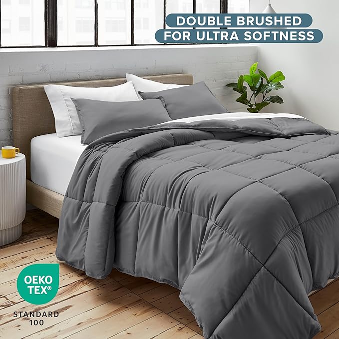 Bare Home Comforter Set - Super King Size - Ultra-Soft - Goose Down Alternative - Premium 1800 Series - All Season Warmth (Super King, Grey)