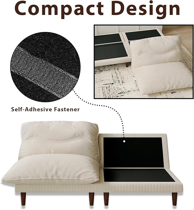 Futon Sofa Bed, 4 in 1 Multi-Functional Futon Couch with Adjustable Backrest, 75 inch Convertible Sleeper Sofa Bed and Recliner Lounge, Corduroy Loveseat for Living Room, Apartment, Beige