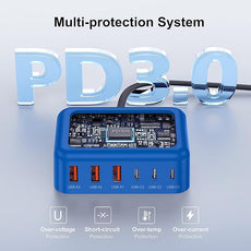 USB C Fast Charger, 100W GaN 6 Port Type C Charging Station Hub Block Cube, USB C Wall Charger Power Strip Adapter Plug for iPad iPhone 17 16 15 14 13 12 Pro Max Pixel Note Galaxy, 5ft Cord