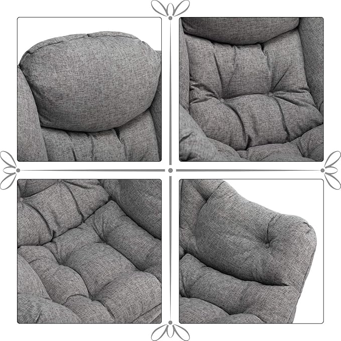 HollyHOME Lazy Chair with Armrest and Side Pocket, Comfy Accent Lounge Chair,Leisure Sofa Armchair for Living Room, Bedroom, Dorm, or Small Spaces, Oversized Reading Sofa Chair,Cotton-Linen Grey