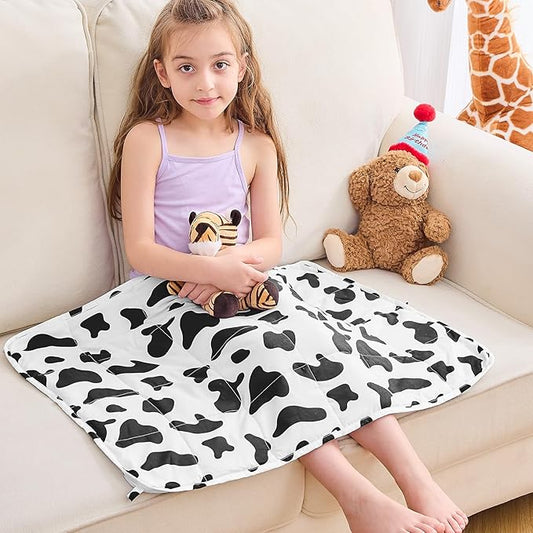 yescool Weighted Lap Pad Kids 2 Pounds Weighted Lap Blanket, Cow Print Small Weighted Blanket, Weighted Throw Blanket Gift for Travel Indoor Outdoor, 20"x30"