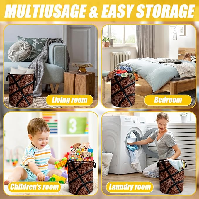 Basketball Texture Laundry Basket,Foldable Oxford Cloth Funny Tote Bag Laundry Hamper Clothes Storage Bucket Toy Organizer For Bathroom Laundry Storage Bedroom 18.9x16.5