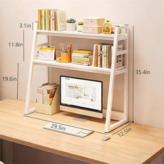 2-Tier Desktop Bookshelf, Wood Hutch Shelf Organizer, 29.9 x 12.6 x 35.4 inches, Study Room Storage Rack (White, 30 * 12 * 35in)
