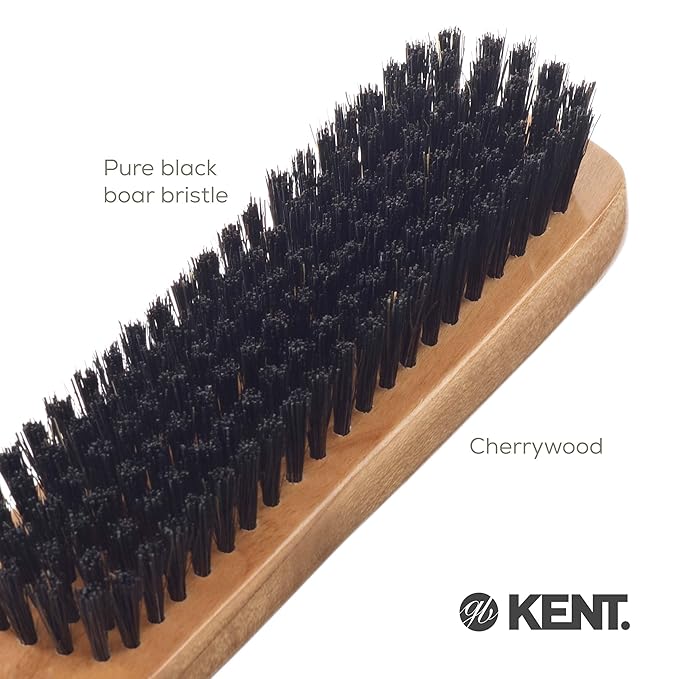 Kent CC2 Finest 100% Handcrafted Black Boar Bristle Cherrywood Clothes Brush and Travel Size Lint Remover for Cashmere, Wool, and Silk - Sweater Fuzz Remover, Suede Brush, lint Remover for Pet Hair