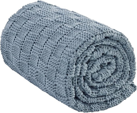 Knitted Weighted Blanket for Adult, No Beads Heavy Blanket 50” x 60'' 7lbs, Breathable Chunky Knit Blanket, Cooling Weighted Blanket for Hot Sleepers, Christmas Home Decor (Light Blue)