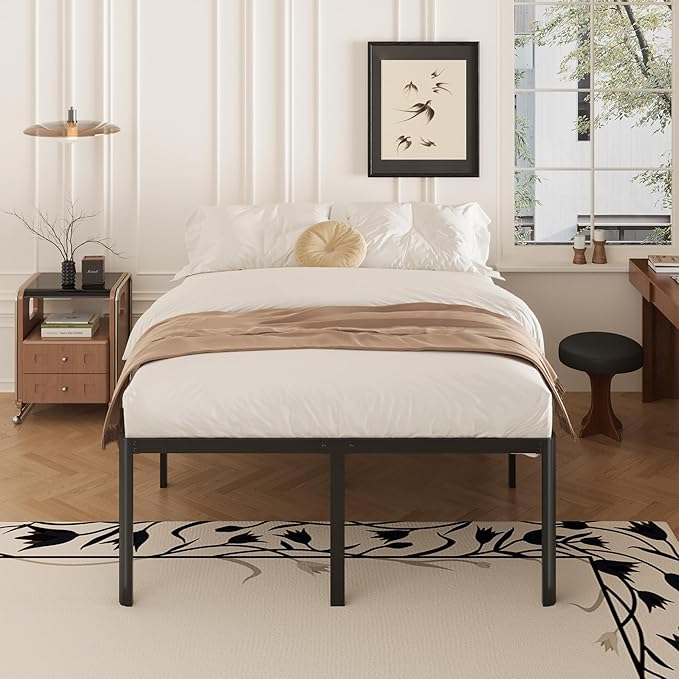 20 Inch Full Bed Frame Heavy Duty Full Size Platform Bed Frame with Rounded Corner Legs No Box Spring Needed, Easy Assembly, Noise Free, Black.