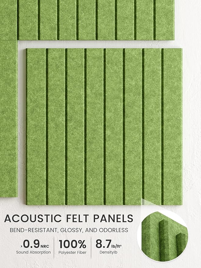 Bumusty Large Cork Board Alternative-47 x35 Felt Bulletin Board Tiles, with 30 Pushpins, 70 Adhesive Tabs, 12-Pack Slat Wall Paneling, Cork Boards for Office Push Pin Board Felt Board-Kelly Green