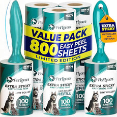 PetLovers Extra Sticky Lint Roller Ultimate Value Set 800 Sheets for Pet Hair Removal, Dog and Cat Lint Remover 8 Pack Green