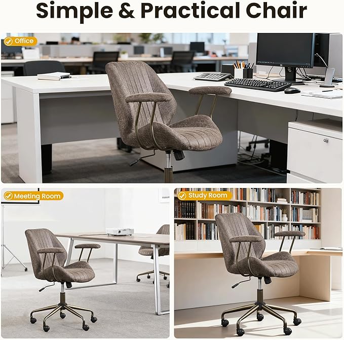 Home Office Desk Chair, Mid-Century Modern Office Chair with Adjustable Lumbar Support, Adjustable Height Executive Task Chair with 360 Rolling Swivel for Meeting Study Room(Mid Back, Grey)